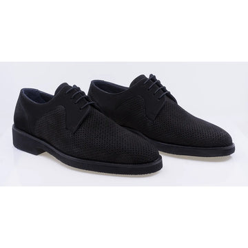 Pantofi barbati casual perforati piele naturala nabuc 777 negru