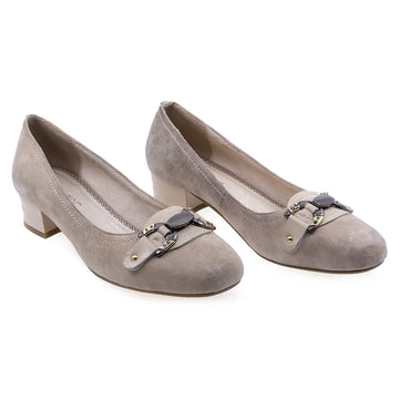 Pantofi Dama, 322, Eleganti, Piele naturala intoarsa, Bej