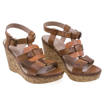 Sandale Dama, Caspian, CAS, Aniele, Casual, Piele naturala, Coniac