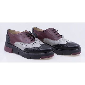 Pantofi dama casual piele naturala Caspian Lorena/2 negru/gri/bordo