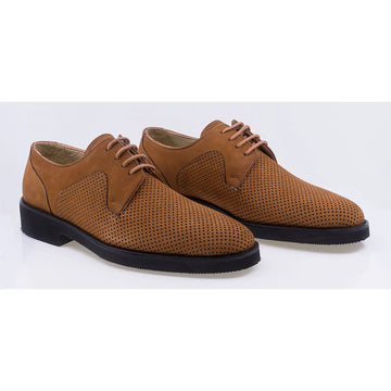 Pantofi barbati casual perforati piele naturala nabuc 777 caramiziu