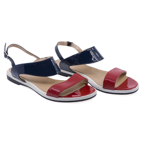 Sandale Dama, Caspian, Cas, Laura, Casual, Piele Naturala lacuita, Rosu/Bleumarin