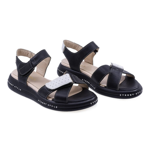 Sandale Dama, Caspian, CAS, Panda, Casual, Piele naturala, Negru/alb