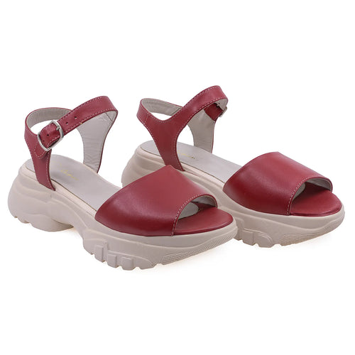 Sandale Dama, Caspian, CAS, Panda/1, Casual, Piele naturala, Rosu