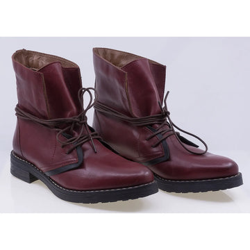 Ghete dama casual piele naturala Caspian Bella bordo