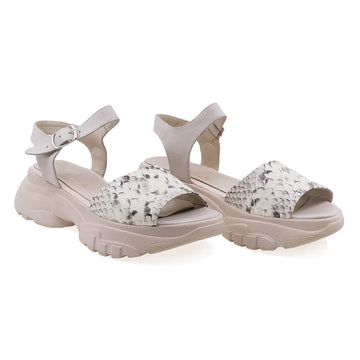 Sandale dama casual Caspian piele naturala Panda/1 bej/croco