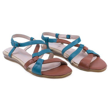 Sandale Dama, Caspian, CAS, 8, Casual, Piele naturala, Maro/Turcoaz