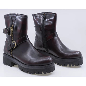 Ghete dama casual piele naturala lacuita Caspian Brida bordo