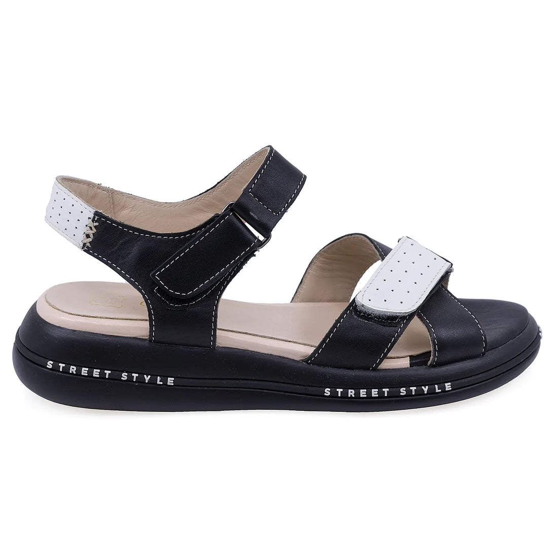 Sandale Dama, Caspian, CAS, Panda, Casual, Piele naturala, Negru/alb