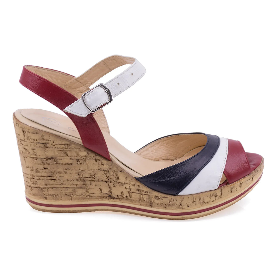 Sandale Dama, Caspian, CAS, 30/1, Casual, Piele naturala, Rosu/alb/bleumarin