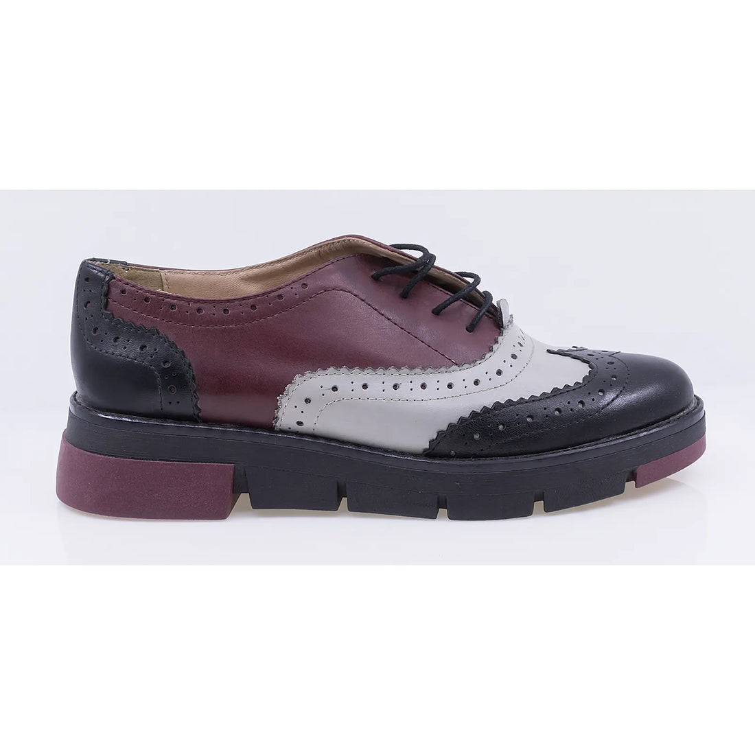 Pantofi dama casual piele naturala Caspian Lorena/2 negru/gri/bordo