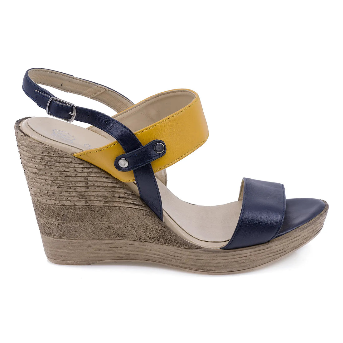 Sandale Dama, Caspian, CAS, 13, Casual, Piele naturala, Bleumarin/galben