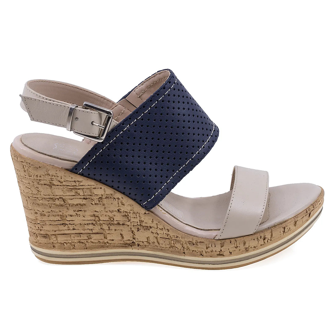 Sandale Dama Caspian, 17, Casual, Piele Naturala, Bleumarin/bej