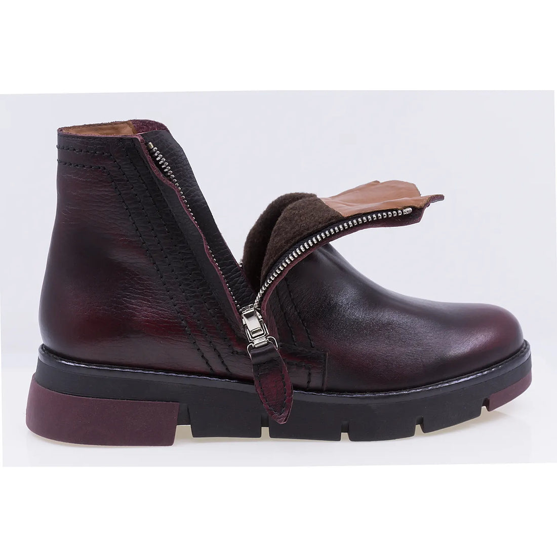 Ghete dama casual piele naturala Caspian Risina bordo