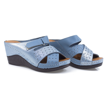 Papuci dama casual piele naturala Anna Viotti 06-02(45-40) albastru sidef