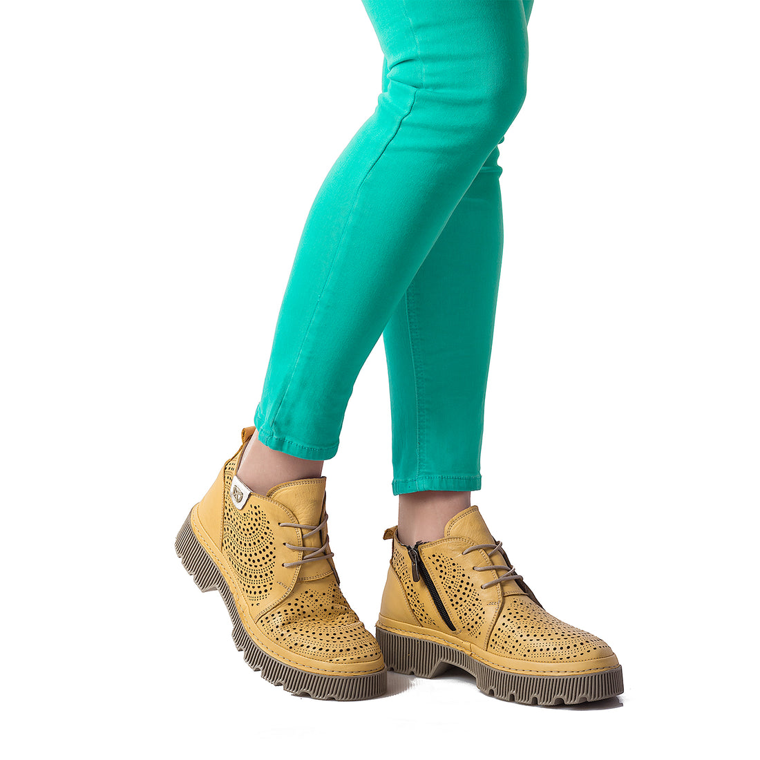 Ghete dama de vara, Caspian-Cas-0716, Casual, Piele Naturala, Galben