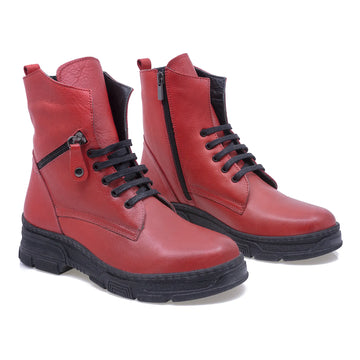 Ghete dama, Caspian, Cas-2506, Casual, Piele naturala, Rosu