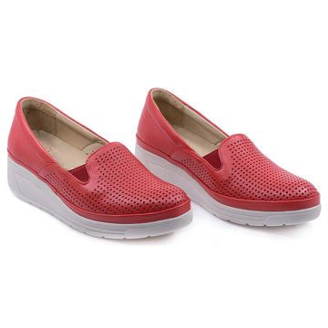 Pantofi Dama, Caspian, CAS-1201, Casual, Piele Naturala, Rosu