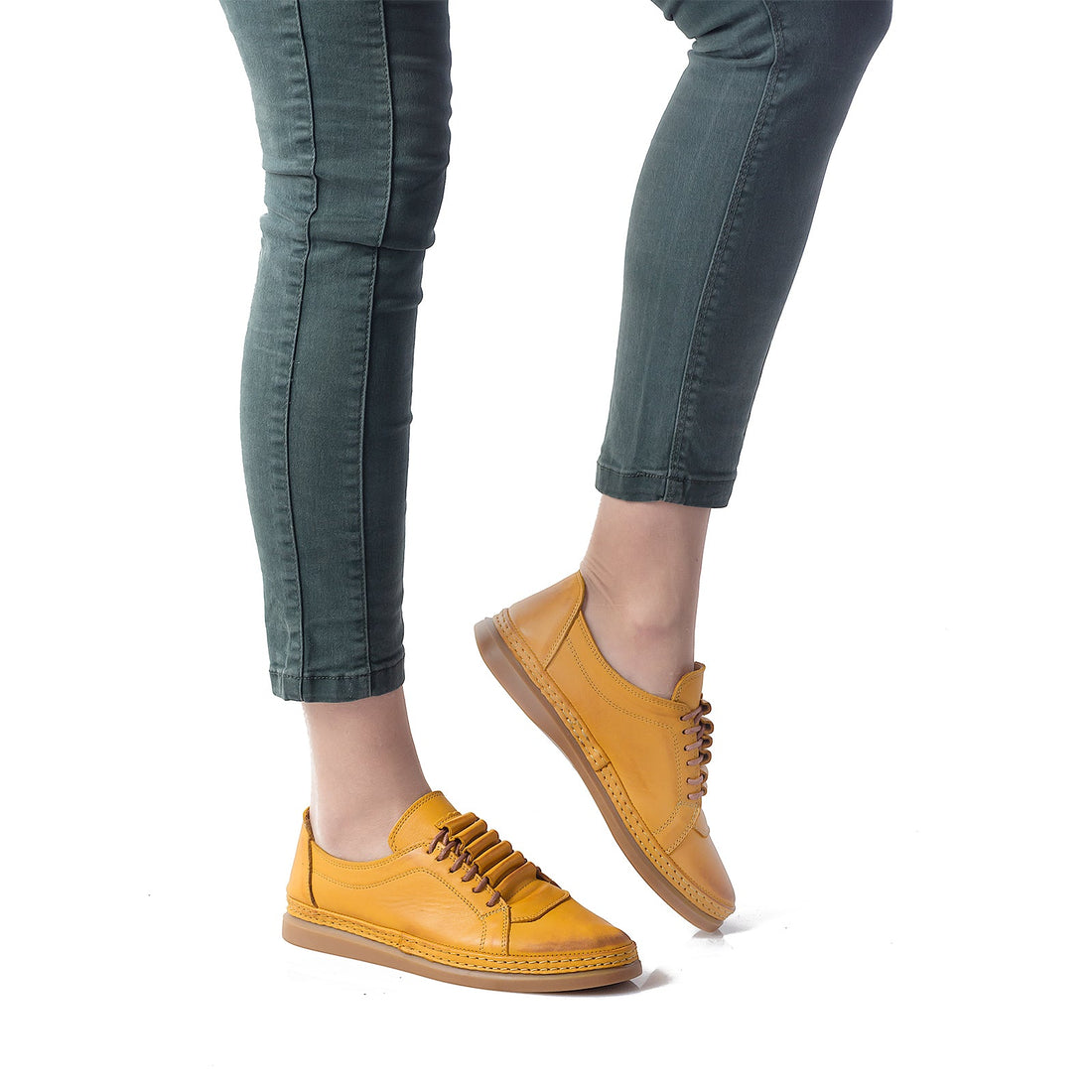 Pantofi dama, Caspian, Cas-CA04, casual, piele naturala, galben