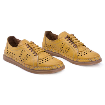 Pantofi Dama, Caspian, CAS-RE28-227, Casual, Piele Naturala, Galben