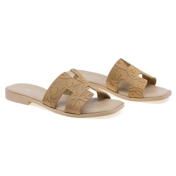 Papuci Dama, H, Casual, Piele naturala, Coniac