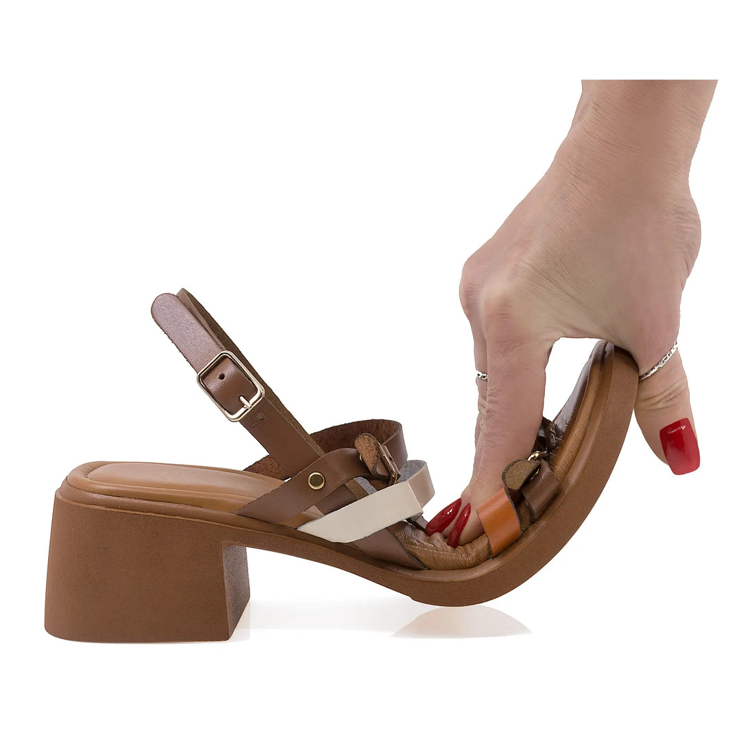 Sandale Dama, Caspian, Cas, Neta, Casual, Piele Naturala, Coniac