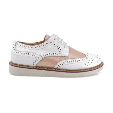 Pantofi dama, Cas-Lorena, Piele naturala bizonat alb/pudra