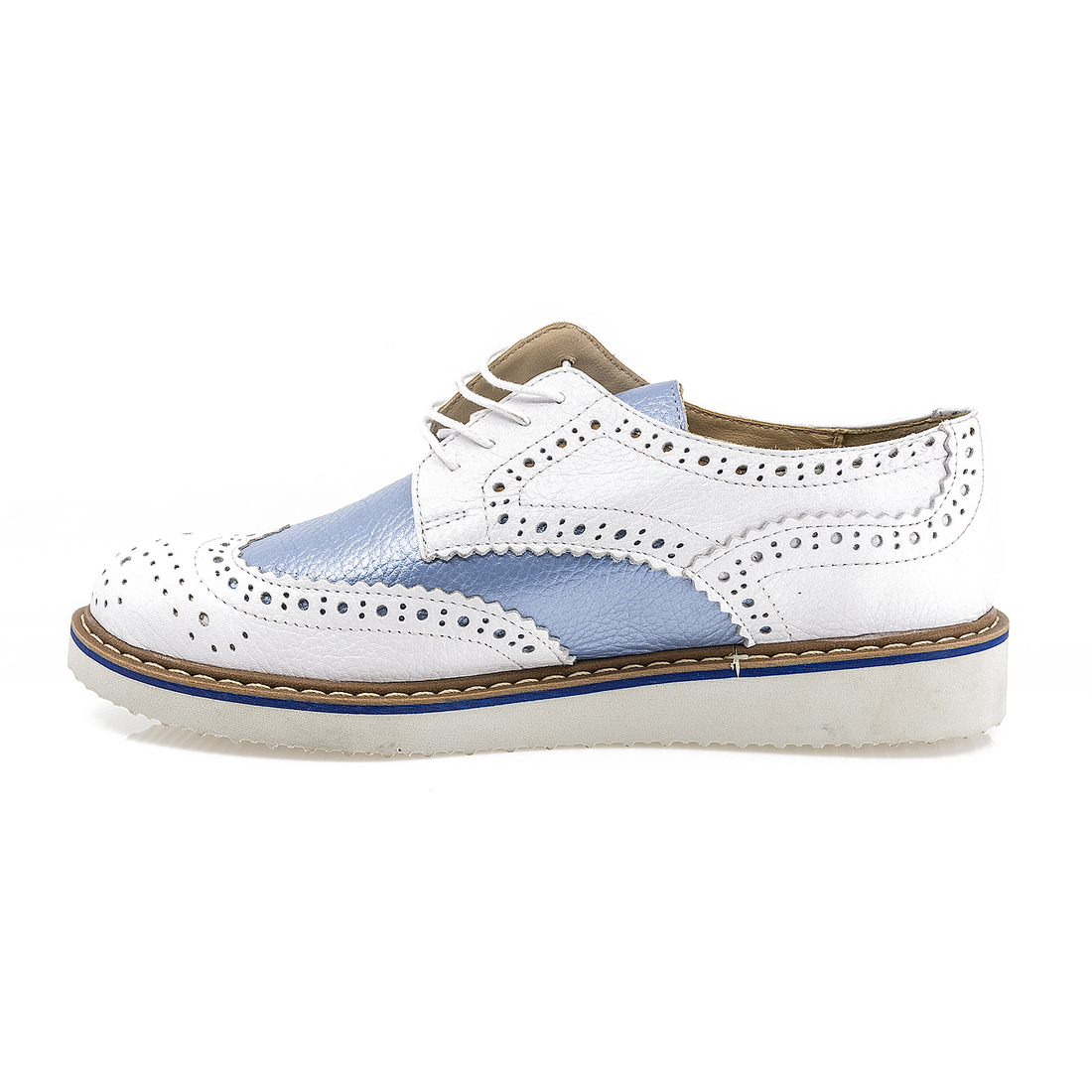 Pantofi dama,  Cas-Lorena,  Piele naturala bizonat alb/albastru