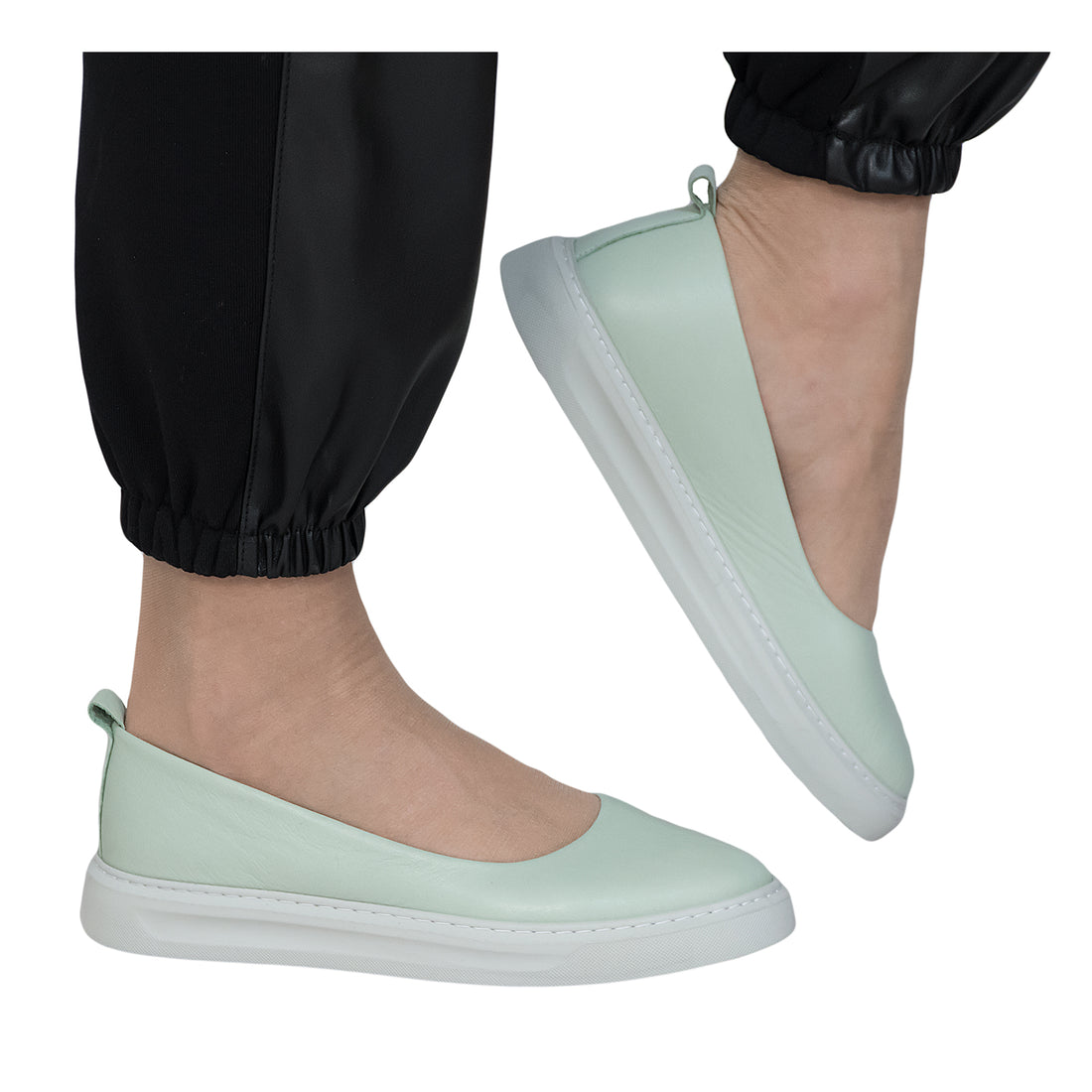 Balerini dama, Caspian, Cas-6014, casual, piele naturala, vernil