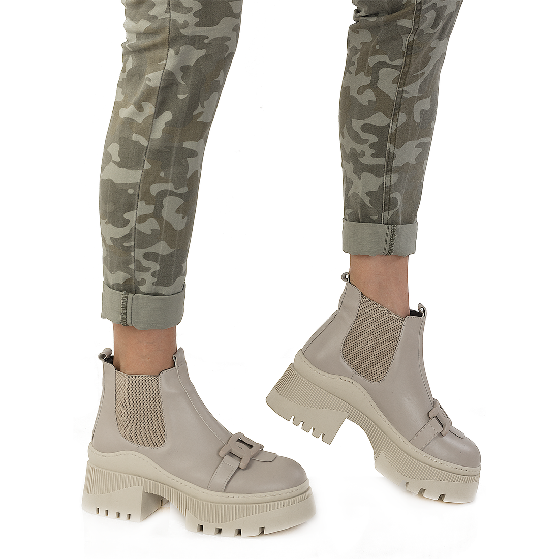 Ghete Dama Bel-2085 Piele Naturala, Grej