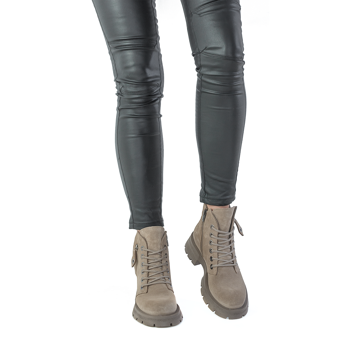 Ghete Dama Color Piele Naturala, Gri