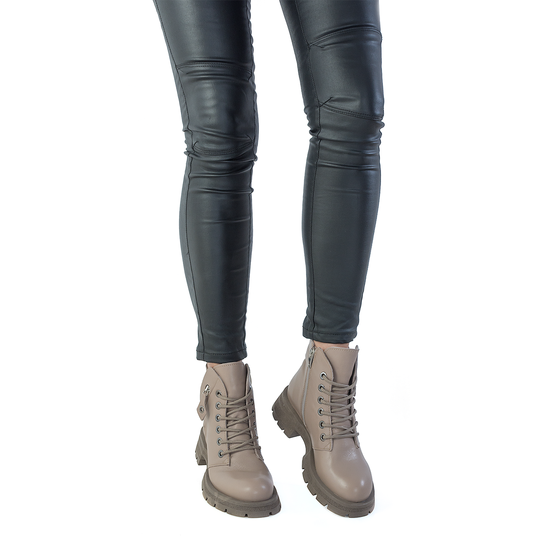 Ghete Dama Color Piele Naturala, Grej