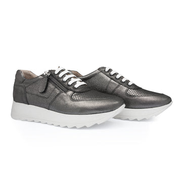Pantofi dama, Caspian, Cas-1301, casual, piele naturala, negru argintiu