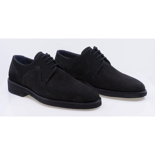 Pantofi barbati casual perforati piele naturala nabuc 777 negru
