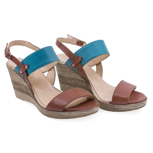 Sandale Dama, Caspian, CAS, 13, Casual, Piele naturala, Maro/Turcoaz