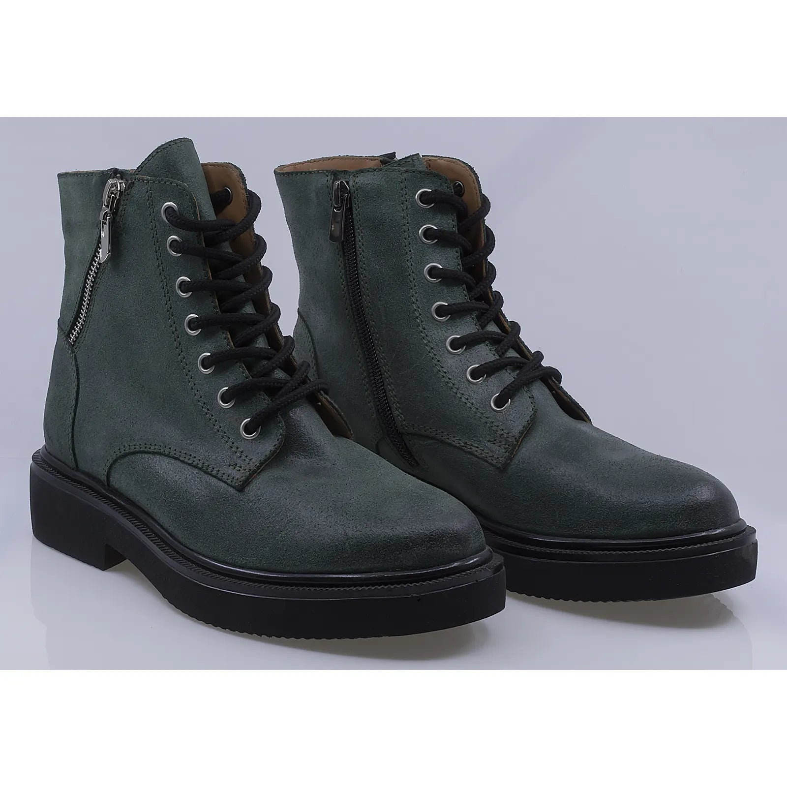 Ghete dama casual piele naturala florantic Caspian Rosa verde