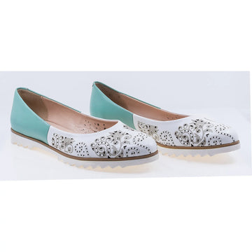 Balerini dama casual piele naturala Caspian Corida alb/verde