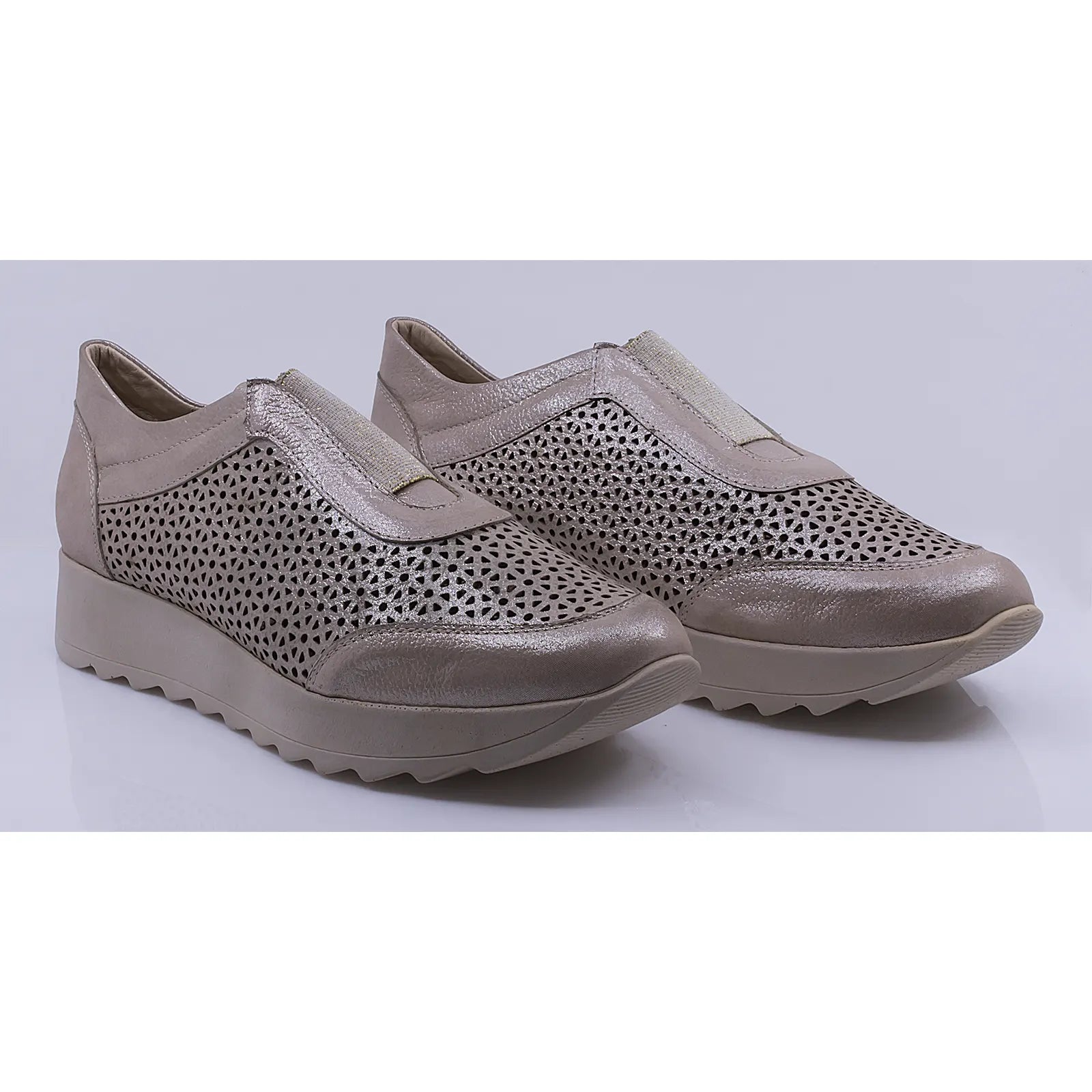 Pantofi dama casual piele naturala Caspian 202-P bej/gri sidef