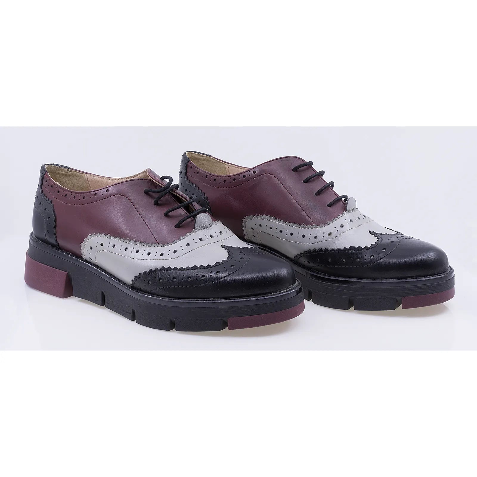 Pantofi dama casual piele naturala Caspian Lorena/2 negru/gri/bordo