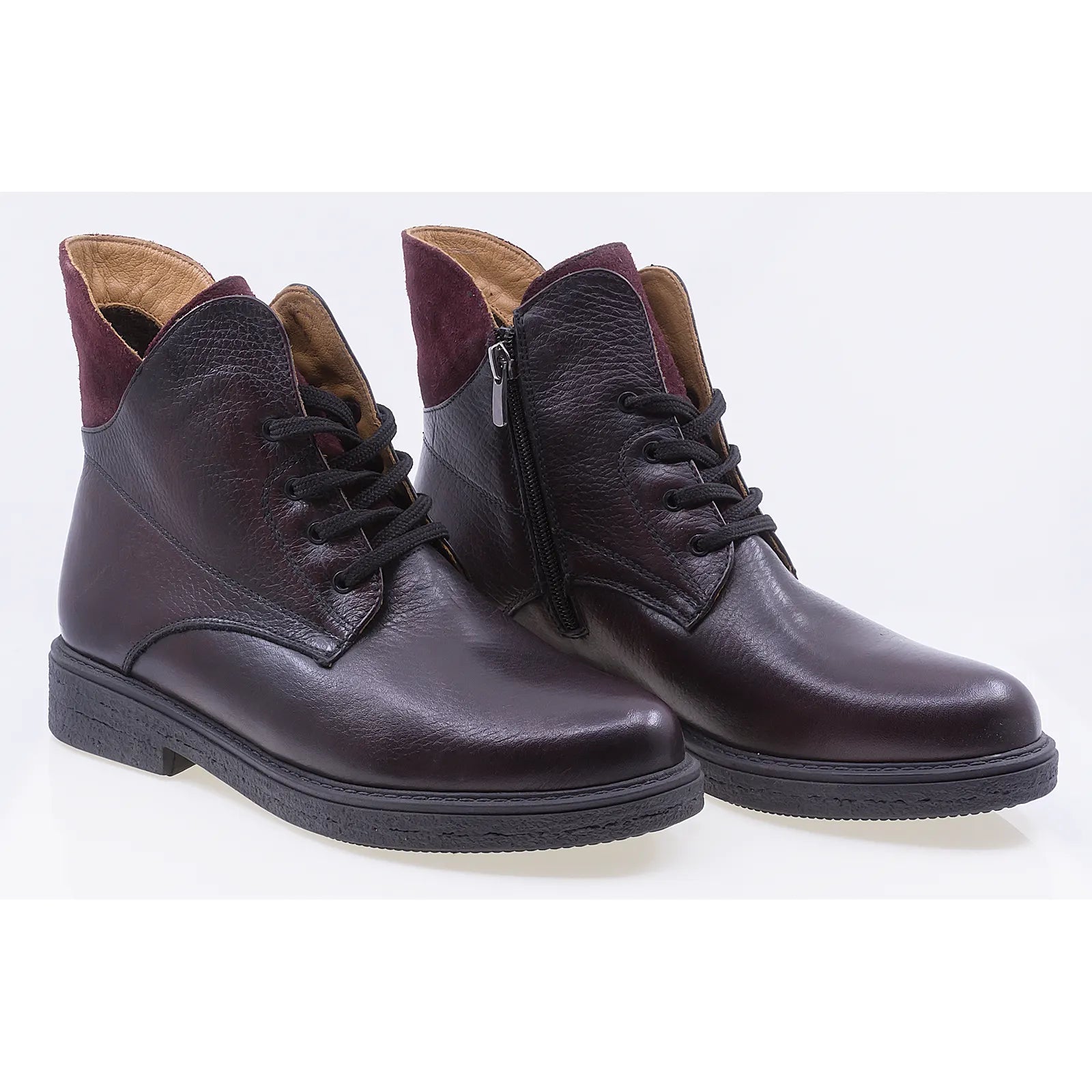 Ghete dama casual piele naturala Caspian Clara bordo
