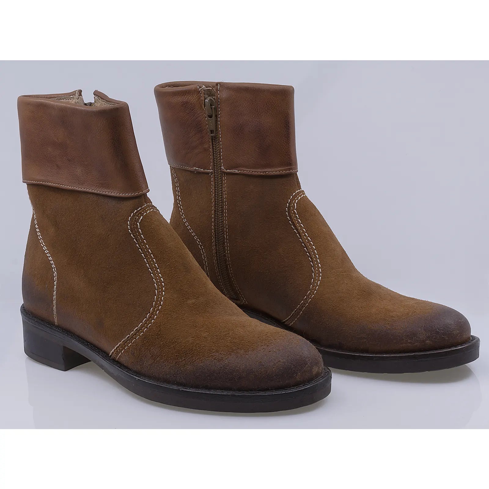 Ghete dama casual piele naturala intoarsa Caspian Kira/1 coniac