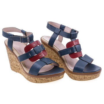 Sandale Dama, Caspian, CAS, Aniele, Casual, Piele naturala, Bleumarin/bordo
