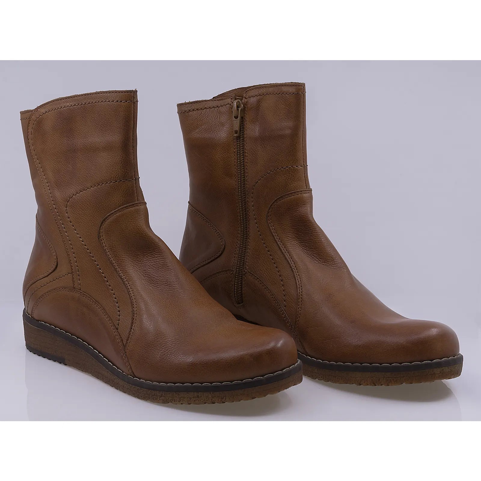 Ghete dama casual piele naturala Caspian Flavia coniac