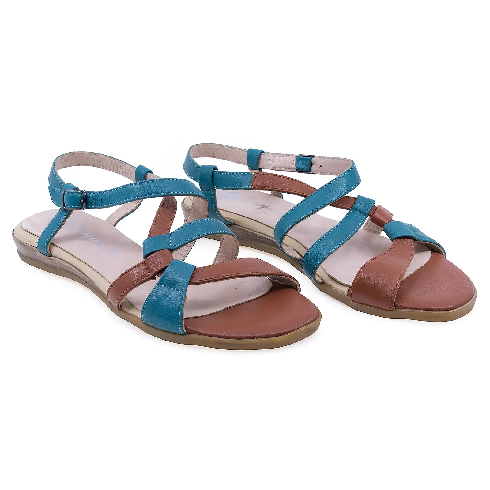 Sandale Dama, Caspian, CAS, 8, Casual, Piele naturala, Maro/Turcoaz