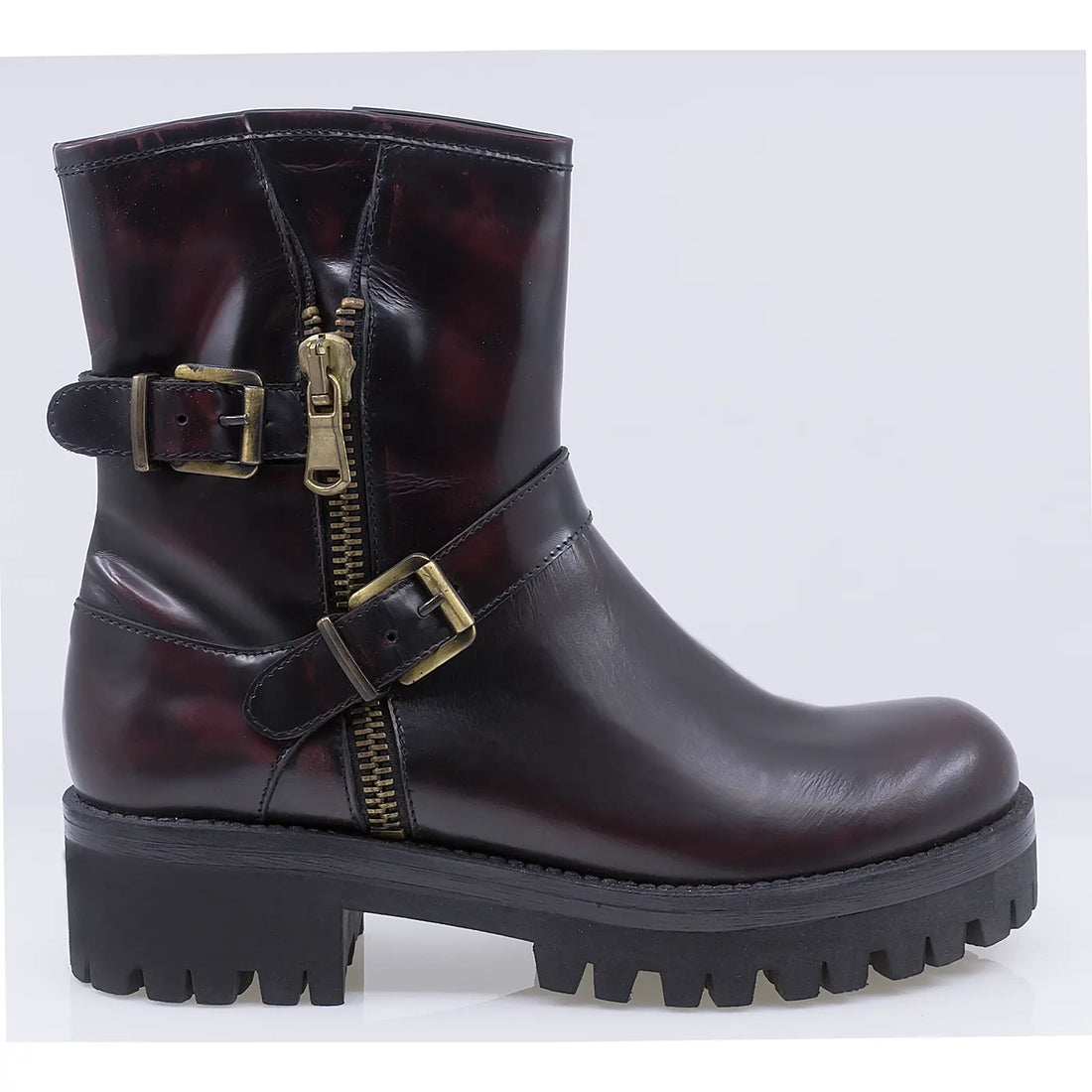 Ghete dama casual piele naturala lacuita Caspian Brida bordo