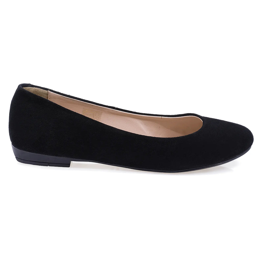 Balerini dama casual Caspian piele naturala intoarsa MARINA negru