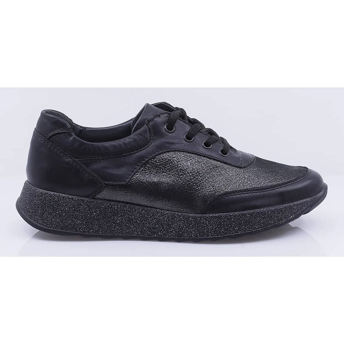 Pantofi dama casual piele naturala Caspian 56 negru/sclipici