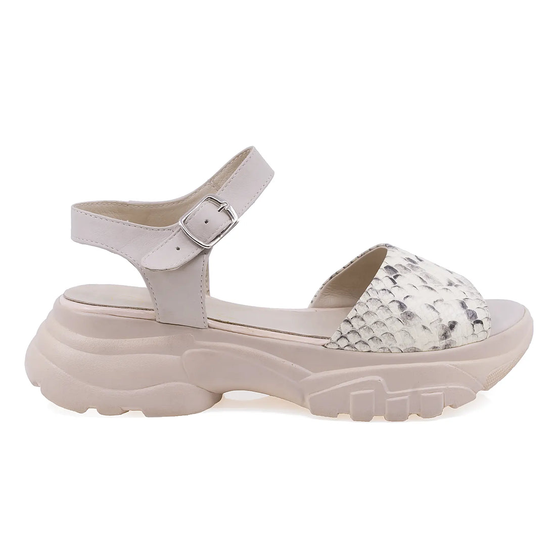 Sandale dama casual Caspian piele naturala Panda/1 bej/croco