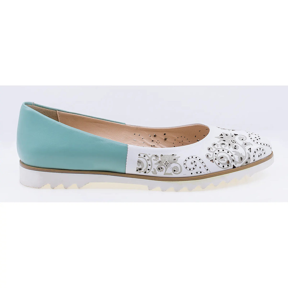 Balerini dama casual piele naturala Caspian Corida alb/verde