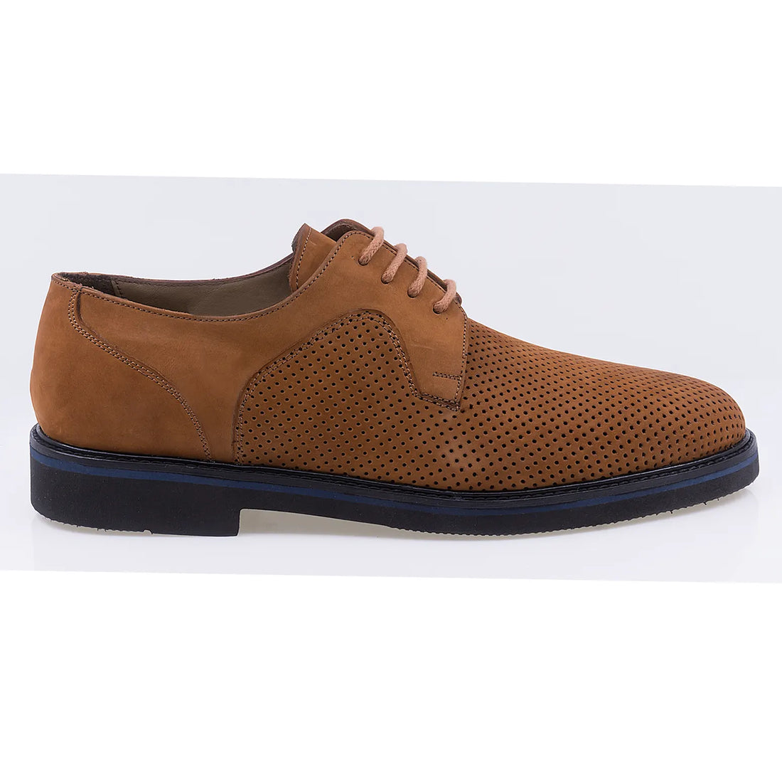Pantofi barbati casual perforati piele naturala nabuc 777/1 caramiziu